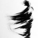 Gust - Ink on bamboo paper - 14"x11" - SOLD Sumi ink drawing suggesting a figure being blown by wind.
