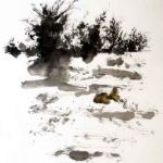 Pond Gold - Ink on washi paper - 18"x12" goldfish-pond-ink-drawing-washi-paper
