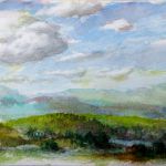 Summer vista - Watercolor - 4"x6" fantasy-landscape-hills-lake