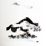 Three Boundaries - Ink on washi paper - 18"x12" boundaries-sky-land-water-ink-drawing-washi-paper