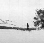 Cloudless Journey - Ink on Xuan paper - 3"x9" landscape-figure-xuan-paper
