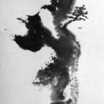 Winding Cliff - Ink on xuan paper - 9"x3" - SOLD sea-cliff-landscape-figure-xuan-paper