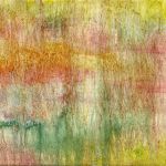 Distant Forest - Oil on canvas - 10.5"x11.5" (Framed) abstract painting of forest and colorful landscape