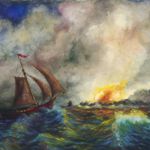 Rounding By The Light - Watercolor - 10"x14" sail-ship-rounding-light-watercolor-painting